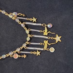 Kirks Folly Crystal Fairy Pixie Fantasy Charm Necklace Gold Tone Length 22"